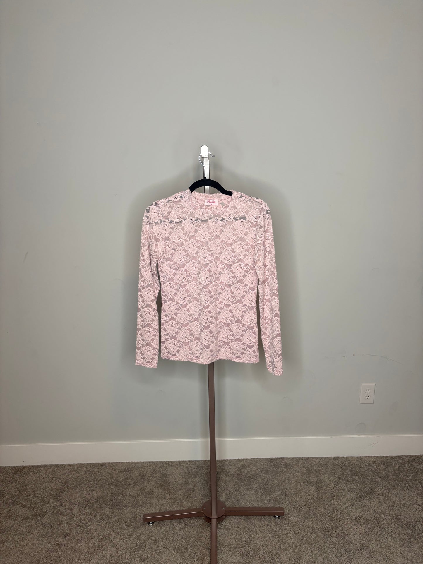 pink lace mock top