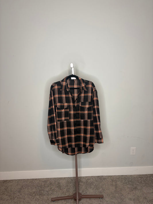 black and orange flannel button up