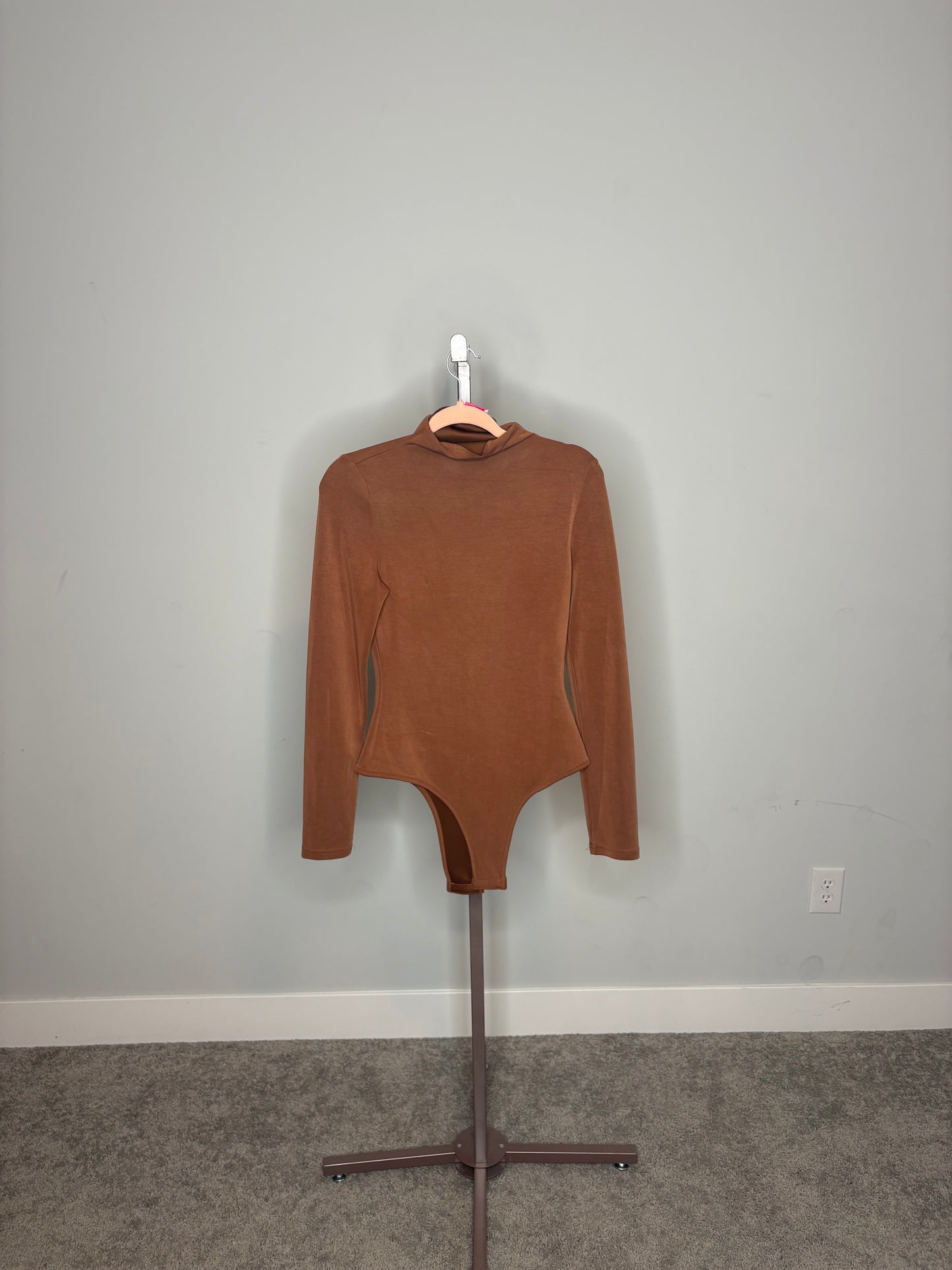 brown mock neck body suit
