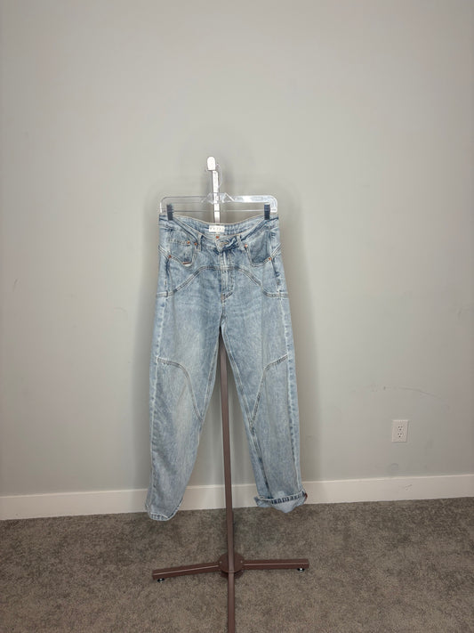 light washed barrel jeans