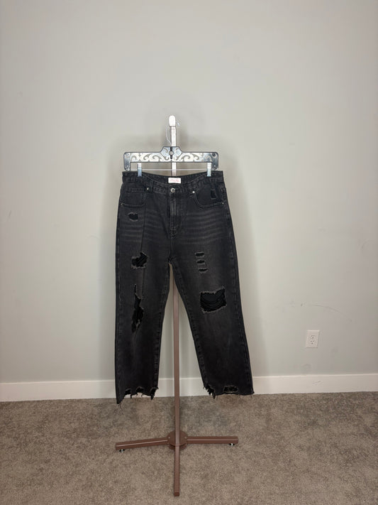 black distressed jeans