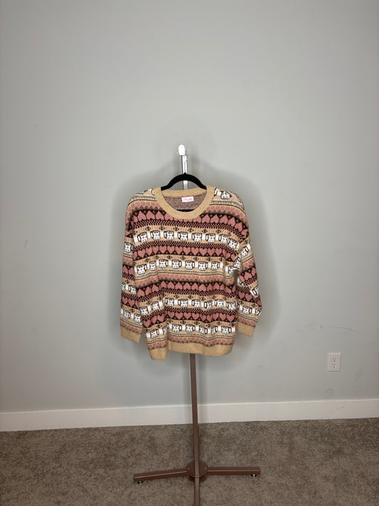 tan black and pink coffee sweater