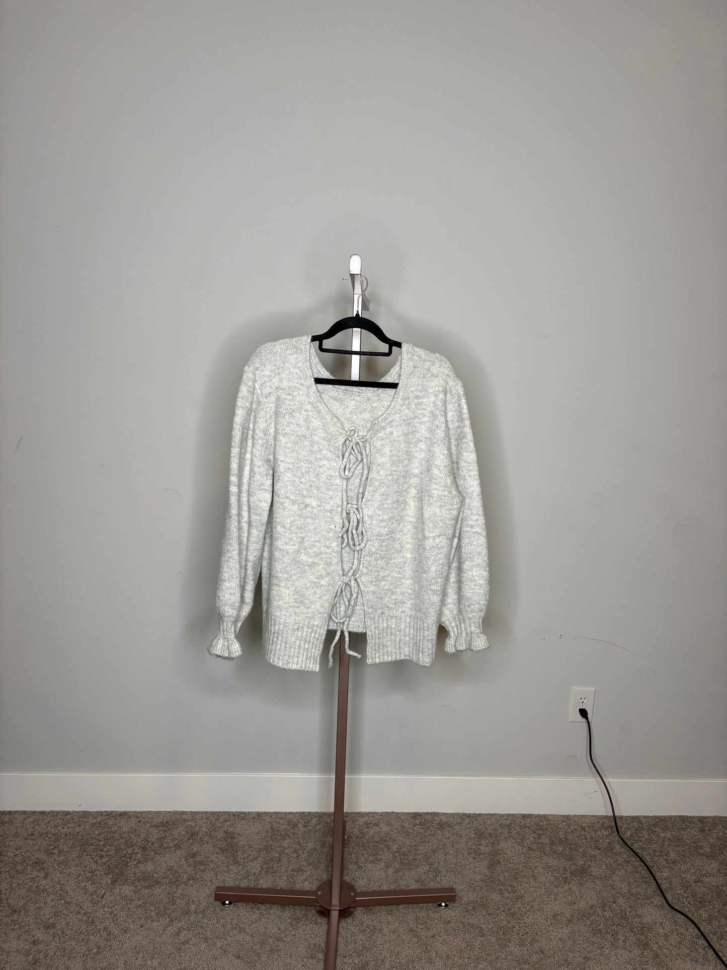 grey tie front cardigan