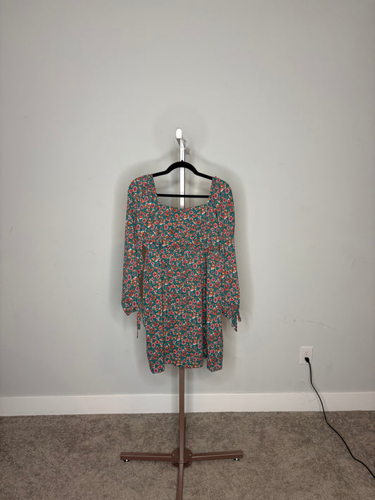 green and orange floral design dress
