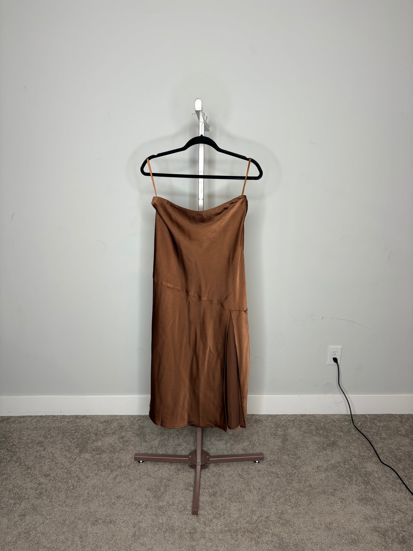brown satin maxi skirt