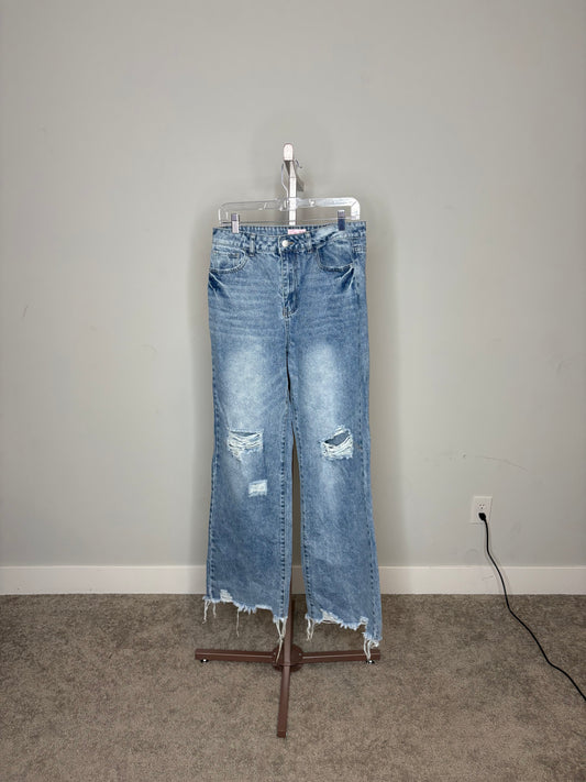 distressed straight leg jeans