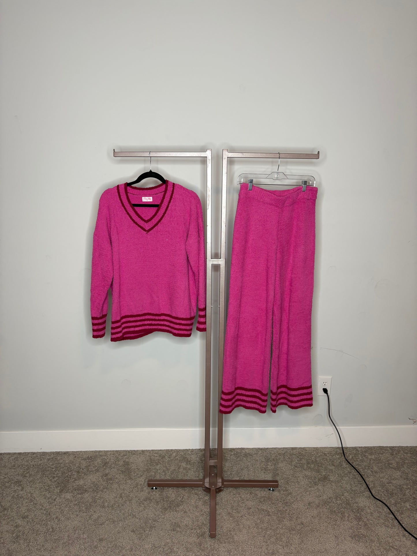 pink fuzzy sweater set
